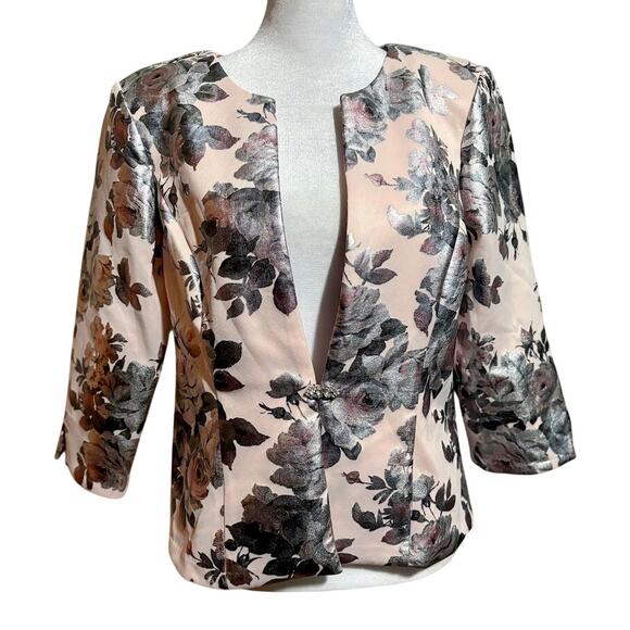 Jessica Howard Pink Floral Dressy Blazer w/ Rhinestone Clasp Petite Size 12 NWOT - Picture 1 of 9